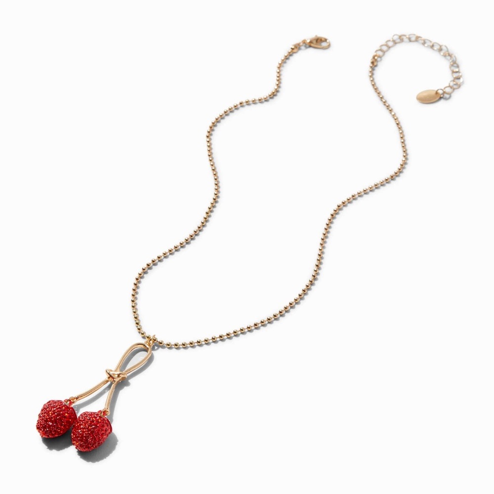 NWOT Red Pavé Cherry Pendant Necklace - Picture 2 of 2